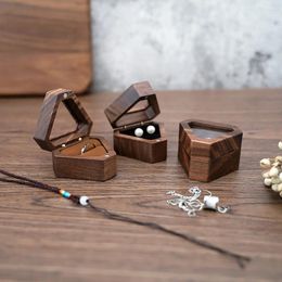 Jewellery Pouches Wooden Ring Box Engagement Wedding Ceremony Heat Proposal Display Gift For Girl Walnut Wood Bracelet Package