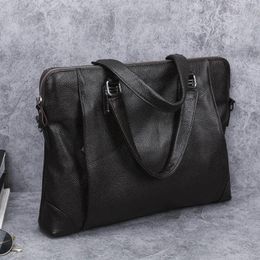 Briefcases Natural Cowskin Men's Bag Briefcase Handbag Horizontal Business Laptop Bags Casual Genuine Leather Men's Shoulder Messenger Bag