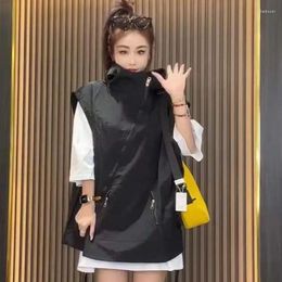 Women's Vests Sleeveless Hoodie Sweatshirt Jacket Zipper Hooded Vest Cardigans Streetwear Korean Fashion Solid Colour Loose Female Tops