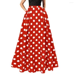 Skirts Dot Print Skirt High Waist Elegant Women's Maxi With Colour Matching A-line Silhouette For Prom