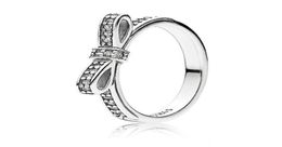 girl 925 Sterling Silver Sparkling Bow Ring Set Original Box for grain Women Wedding CZ Diamond bowknot 18K Rose Gold Rings2200446