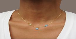 Charms Silver Gold Colour Chain Evil Eye Choker Necklace for Women Boho Fashioin Blue Beads Necklace Jewellery colar8547682