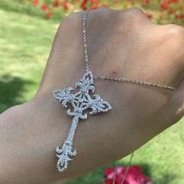 Whole Professional Luxury Jewelry Key Cross Pendant Real 925 Sterling Silver Pave White Sapphire CZ Diamond Women Wedding Neck300z