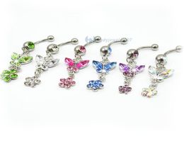 colors D0116 6 Pink Color body jewelry Belly Button Navel Rings Body Piercing Jewelry Dangle Fashion Charm CZ Stone 20PcsLot9756117