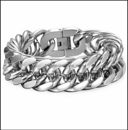 Link Chain Bracelets Davieslee 18 22Mm Heavy Mens Bracelet Curb Cuban Link Sier Colour 316L Stainless Steel Wristband Male Jewellery 7097544