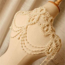 Wedding Bridal Pearls Wrap Shoulder Necklace Full Body Chain Jewellery Princess Handmade Dress Accessories Luxury Fashion Necklace W253C