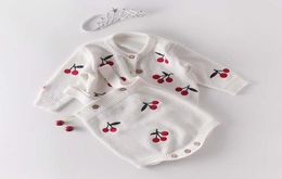 Clothing Sets Baby Girls Clothes Autumn Cherry Knitted Romper Set Infant Born Girl Cardigan Sweater Cotton Jumpsuit For5114509