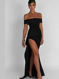 Party Dresses Off Shoulder Sexy Evening Club Ruffles Split Maxi Dress For Women Autumn Winter Slash Neck Backless Bodycon Long