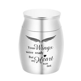 142x98mm Pets Human Cremation Urns Ashes Keepsake Jar Silver Memorial Mini Urn Funeral Urn - Your Wings were Ready My Heart was219V