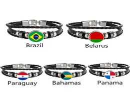 Charm Bracelets Brazil Belarus Paraguay Bahamas Panama Flag Multilayer Leather Bracelet Fashion Men And Women Jewelry7382079