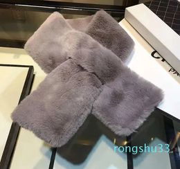 Winter New Rabbit Fur Plush Thick Warm Scarf Solid Color Furs Ball Cross Student Children