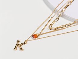 26 English letter K multilayer Necklace women039s natural gold Agate Pendant232y4913886