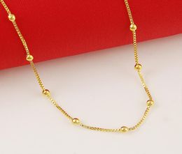 Whole pure gold Colour gold bead chain necklace24k gold GP 2MM box chain with balls necklaces 45cm long love necklace7109189