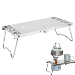 Camp Furniture Folding Portable Table With Installable Burner Gas Tank Hole For Camping Mini Stainless Steel Picnic Desk Tea