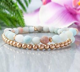 MG1065 Amazonite and Rose Gold Hematite Wrap Bracelet Dainty Bohemian Gemstone Bracelet Natural Anxiety Relief Stacking Bracelets3193175