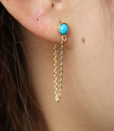 925 sterling silver Jewellery single round turquoise stud with tassel chain elegance romantic women tassel earring jewelry9783324