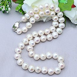 Natural Pearl Necklaces 9-10mm Freshwater Pearl Jewelry 925 Sterling Silver Necklace For Women Engagement Gift 231225