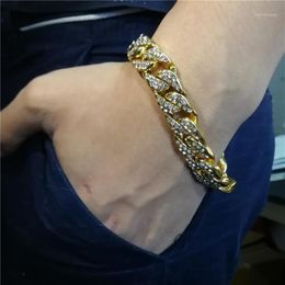 Men's Bracelet Hip Hop Iced Out Bracelet Mens Hiphop Gold Silver Colour Miami Curb Cuban Link Male Street Jewelry1345I