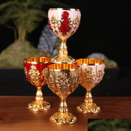 Wine Glasses 30Ml Retro Metal Wine Glass European Style Embossey White Spirit Glasses Alolly Small Cup High-End Carving Liquor Cups Dr Otkxu