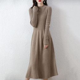 Casual Dresses Half-Wool Sweater Slim Women's Knitted Mid-Length Autumn And Winter Over The Knee Length Dress