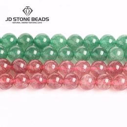 Necklaces Aaaaa Red/green Natural Brazil Strawberry Quartz Ice Crystal Stone Beads Size 414mm for Jewellery Making Diy Charm Beads