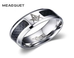 Cluster Rings Meaeguet Black Men Stainless Steel Masonic Whole Punk Carbon Fibre Wedding For Jewelry4835615