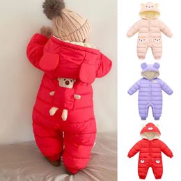 born baby quilted jumpsuit boys and girls plus velvet thick cartoon romper baby toddler plus cotton clothes autumn and winter 231225