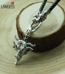 1pcs Sabbatic Goat Amulet Cord Necklace Baphomet Pendant 38mm Necklaces9518626