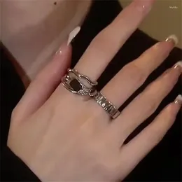 Cluster Rings Zircon Heart-shaped Ring Braided Pattern Adjustable Open Fashion Personality Metal Party Jewellery Daily Accessories