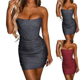 Casual Dresses 2024 Women's Fashion Nightclub Summer Sexy Low Cut Slim Tight Mini Party Sleeveless Off Shoulder Dress