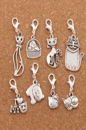 mix Cat Basket Cats Animal Clasp European Lobster Trigger Clip On Charm Beads Antique silver CM27 LZsilver Jewelry Findings Compon4970137