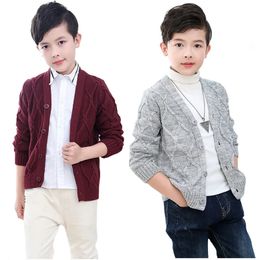 s Spring Autumn Boys Sweater Solid Colour Keep Warm Knitting Jacquard Weave V-neck Cardigan For 2-10 Years Old Kids 231226