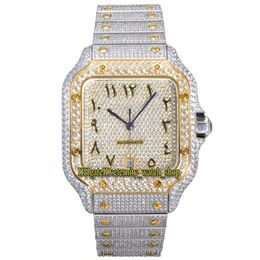 2022 TWF 20006 Paved Diamonds ETA A2824 Automatic Mens Watch Fully Iced Out Diamond Two Tone Gold Arabic Dial Quick Switch Steel B296R