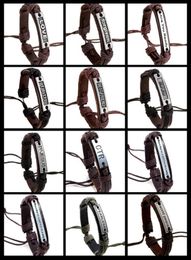 20 style men woman genuine leather bracelet silence believe forgiven FEARLESS FRIEND faith hope Worid peace adjustable bracel8824569