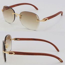 Whole Diamond Cut 3524012 Metal Rimless Sunglasses Decor Wood Frame Glasses Fashion Sun glasses for Men Unisex Wooden Design C217W