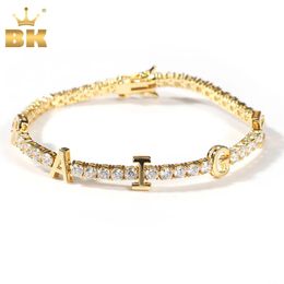 THE BLING KING Custom Name Letter 3mm Tennis Chain Bracelet Iced Out Colorful Cubic Zirconia DIY Letter Hiphop Jewelry For Gift 231225