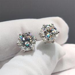 Real Diamond Test Past Total 4 Carat D Colour Moissanite Stud Earrings Silver 925 Sparkling Round Brilliant Cut Gemstone255S