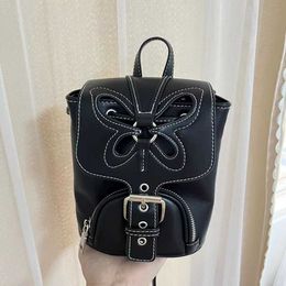 American Bow Backpack Women's Black Niche Design Y2k Mini Hollow Small Backpack 231215