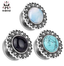 KUBOOZ Stainless Steel Petal Stone Ear Plugs Gauges Tunnel Piercing Body Jewelry Earring Stretchers Expanders Whole 6mm to 16mm 362387975