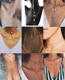 Necklace For Women Sexy Fashion Pop Silver Gold Charm Necklace Collar Set Multilayer Necklace Beach Leaf Pearl Shell Bodomia1223542