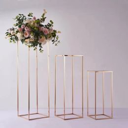 10 PCS/ LOT Cuboid Shaped Flower Stand Gold Column Vase Metal Road Lead Wedding Centerpiece Flower Rack For Event Party Decoration