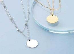 S925 Stamp Silver Color Double Layer Round Disc Pendant Necklace Gold Color Bead Chain Charm Necklace For Women Jewelry SN5748970820