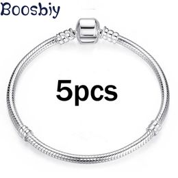 Necklaces Boosbiy 5pc Vintage Sier Plated Charm Bracelets European Style Snake Chain Fit Brand Bracelets for Women Diy Jewellery