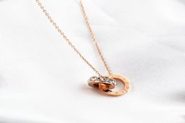 WholeGold Plated Double Rings Pendant Necklace Choker 316L Stainless Steel Two Circle Rings Necklace Jewellery For Women3554577