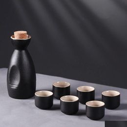 Bar Tools Japanese Style Ceramic Sake Pot Cups Set Ornament Drinkware With 6 Crafts Gift For Cupboard Cabinet Tea Party Der Office D Dhhmo