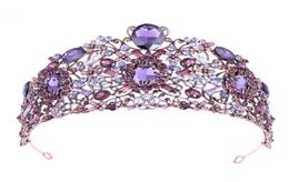 2019 Luxury Baroque Bride Big Crown Hoop Purple Crystal Rhinestone Wedding Crowns Tiara Vintage Bridal Hair Accessories Hairband8848120