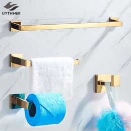 Bathroom Hardware Set Gold Polish Bathrobe Hook Towel Rail Bar Rack Bar Shelf Tissue Paper Holder Bathroom Accessories C1020226x