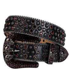 Western Cowboy Bling Amethyst Crystal Rhinestones Belt Black Crocodile Leather Studded Pumpkin nail Belt Removable Buckle for Men4838710