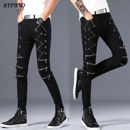 Men Jeans Pants 2024 Fashion Korean Zipper Patchwork Biker Leather Streetwear Hip Hop Punk Gothic Black Trousers for 231225