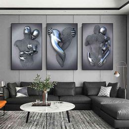 Metal Figure Statue Art Canvas Painting Romantic Abstract Posters and Prints Wall Pictures Modern Living Room Christmas Gifts H111275Y